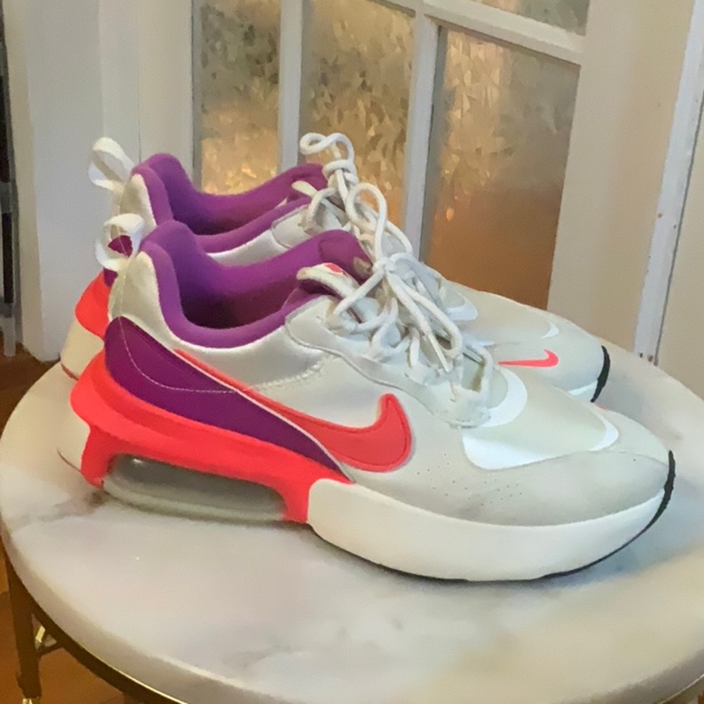Nike Air Max Style White Sneakers with Pink & Purple Accents
